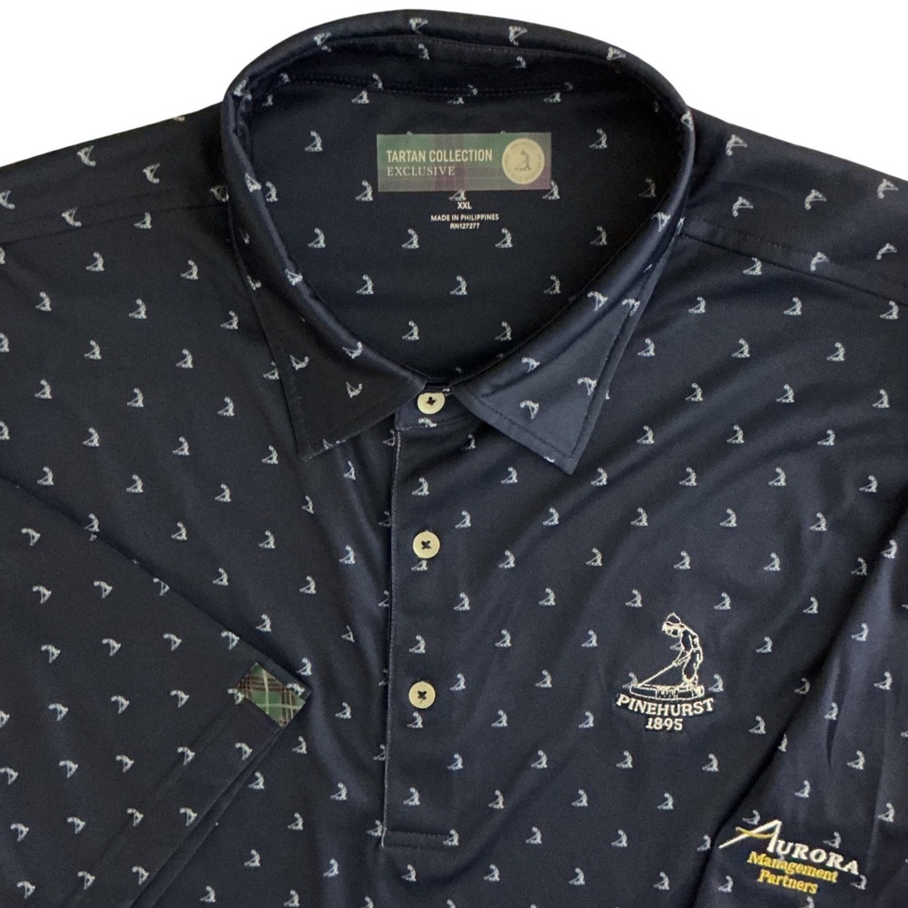 Donald Ross Pinehurst 1895 Golf Polo Shirt Mens XXL Navy Blue Tartan Collection
